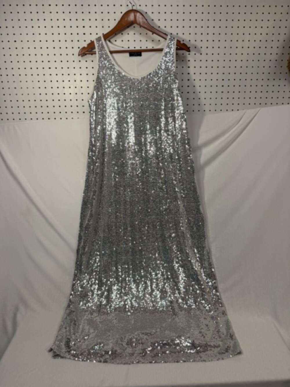 Lane Bryant Silver Sequin Maxi Dress Side Slits Size 14/16